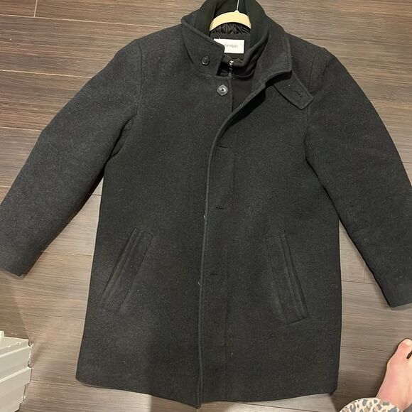 CALVIN KLEIN Men’s Classic Fit Gray Wool Blend Overcoat, 38R - Picture 10 of 13